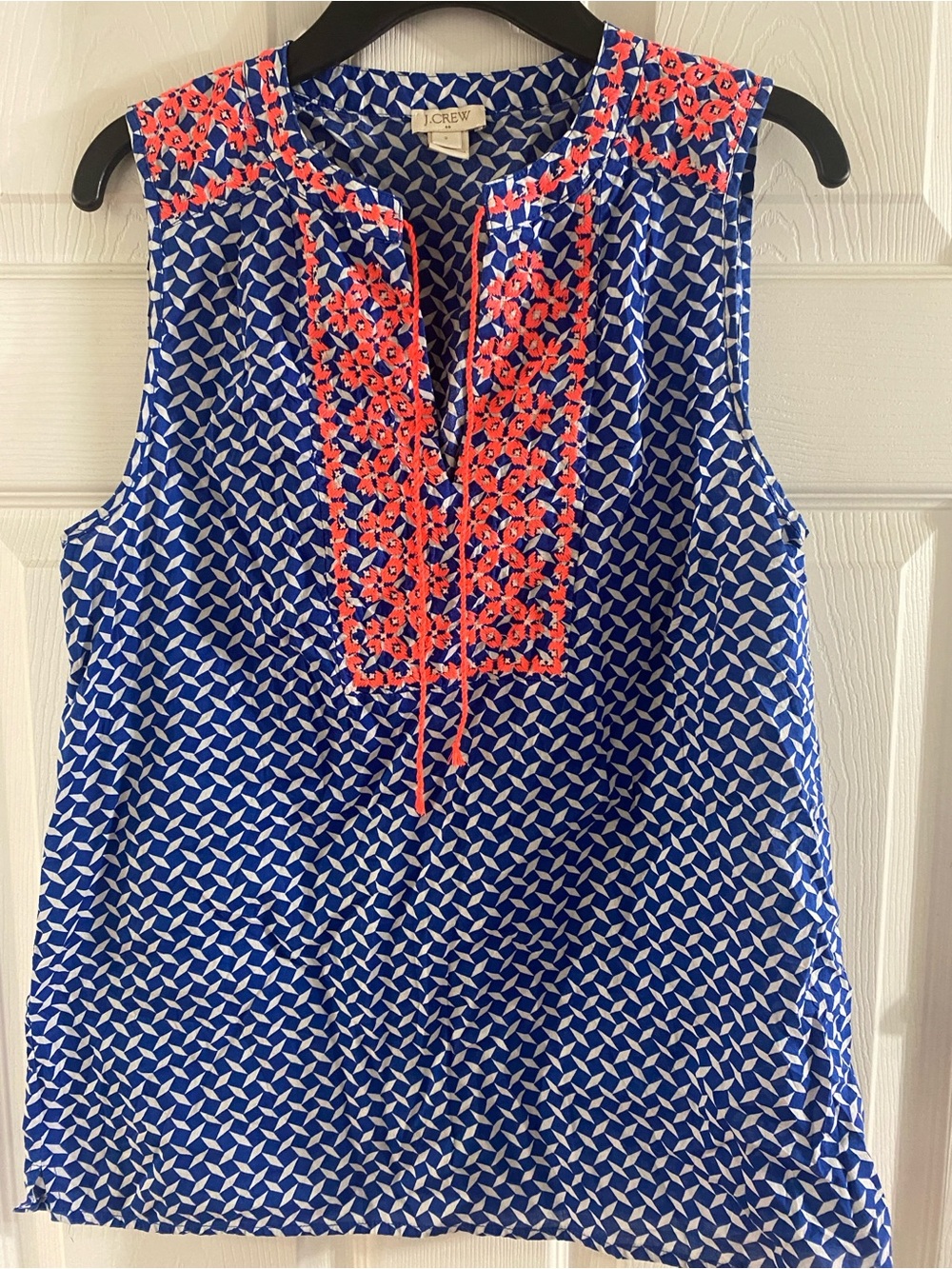 J. Crew Blue Sleeveless Geometric Embroidered Tunic